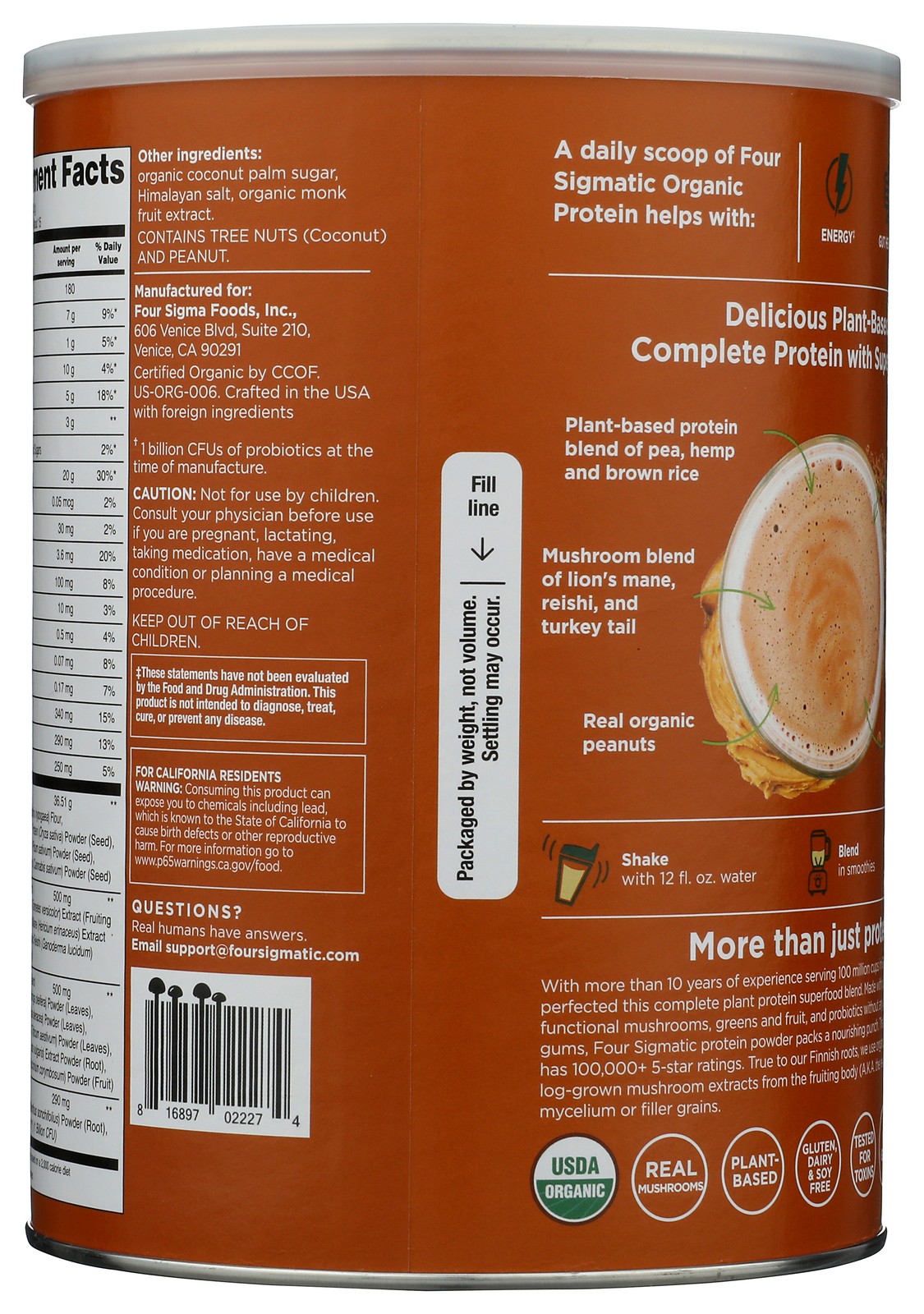 Four Sigmatic Peanut Butter Organic Protein Plant-Based Powder 21.16 Oz 1 Pack