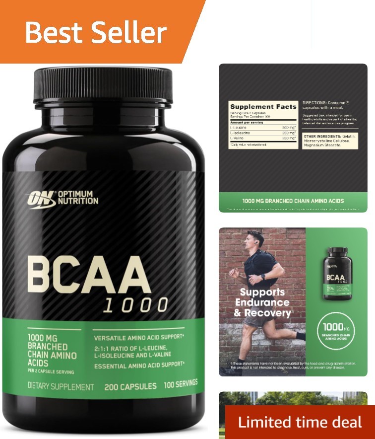 Branched Chain Amino Acids Capsules – 1000mg, 200 Count for Bone & Joint Support