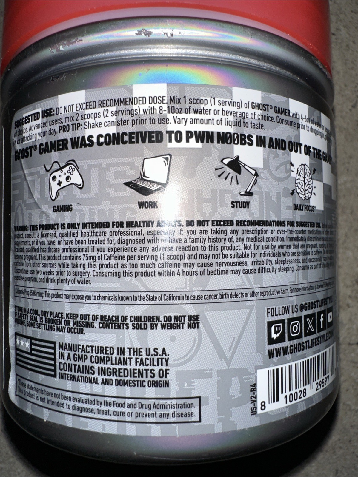 Ghost Gamer Focus & Energy Cherry Limeade 40servings Exp 09/26