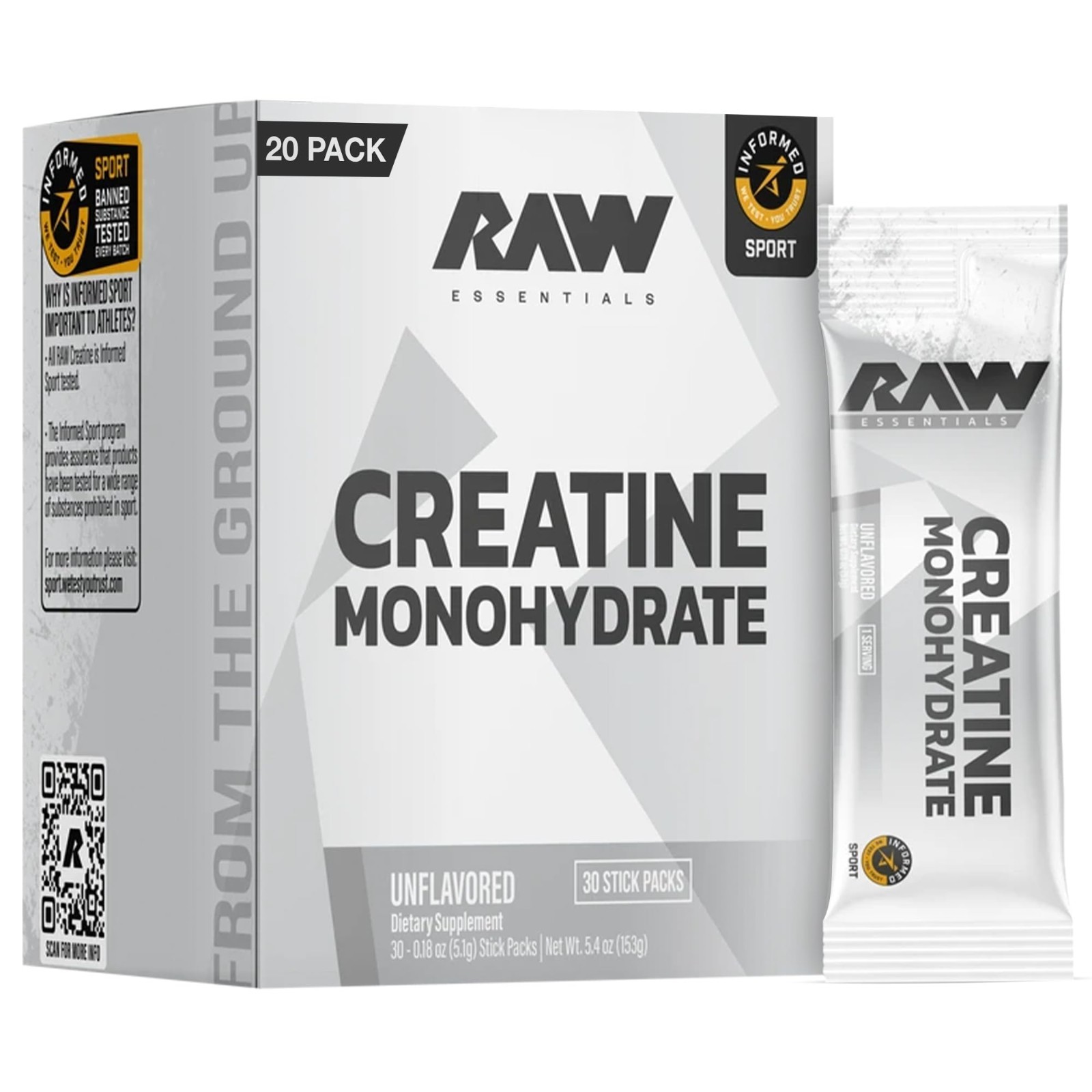 Creatine Monohydrate Stick Packs – Unflavored 5g, Muscle Strength & Recovery Sup