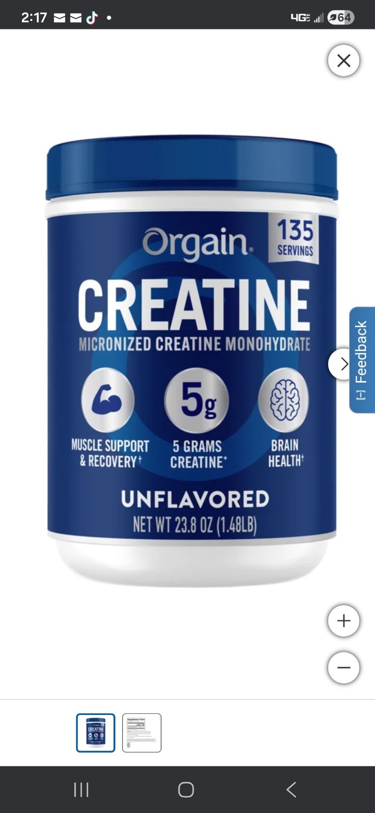 Creatine Monohydrate Powder – Pure Unflavored – Muscle & Brain Function Support