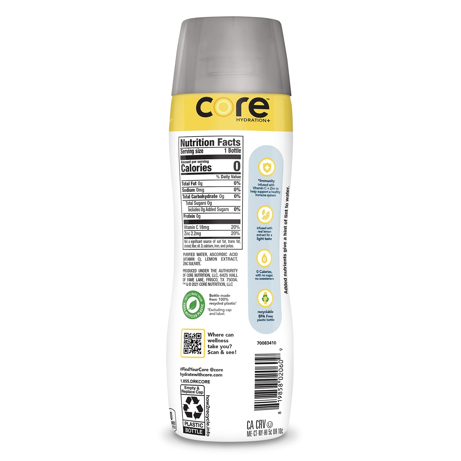 Core Hydration Immunity Drink with Vitamin C Zinc and Lemon Zero Calories