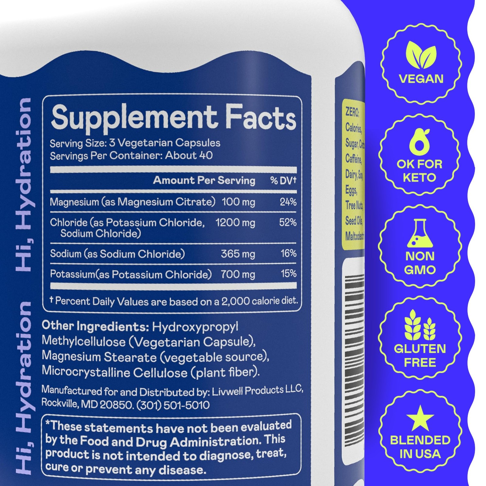 Hi-Lyte Keto & Performance K700 Electrolytes Unflavored Quick Caps 40 Servings