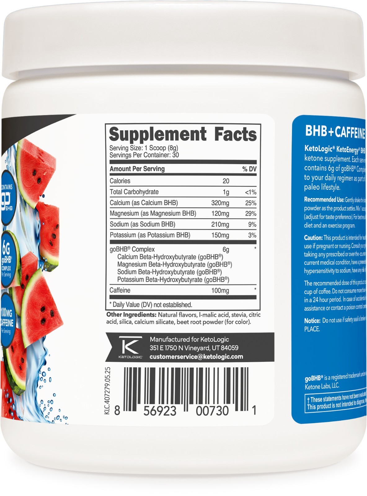 Ketologic KetoEnergy (Watermelon) BHB + CAFFEINE Exogenous Supplement (30 serv)