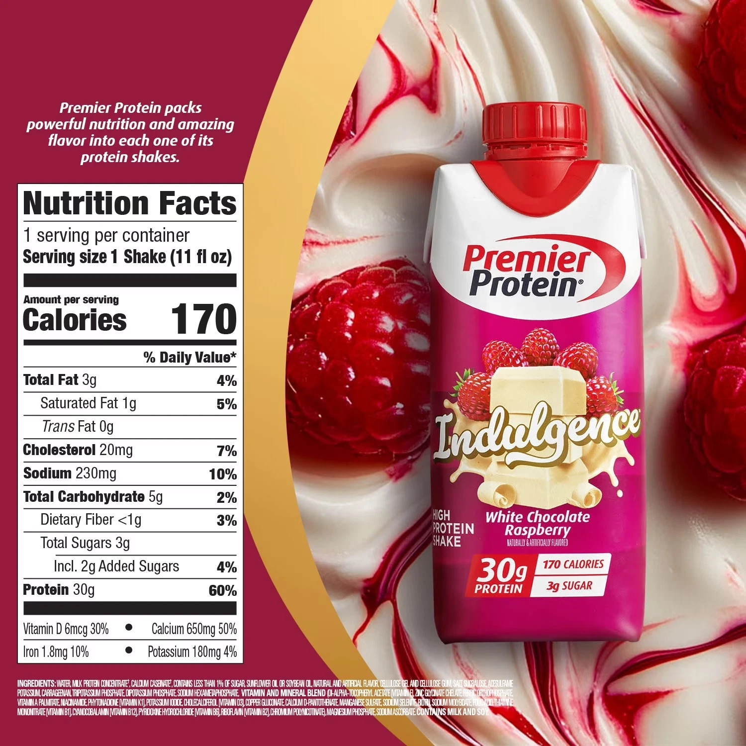 Premier Protein Indulgence Protein Shake, White Chocolate Raspberry, 30g 12 Ct