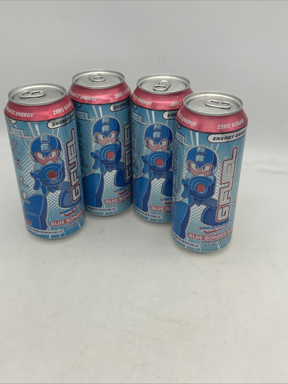 Limited Edition Megaman Blue Bomber Slushee GFuel Energy Drink Can 16oz 4 pack