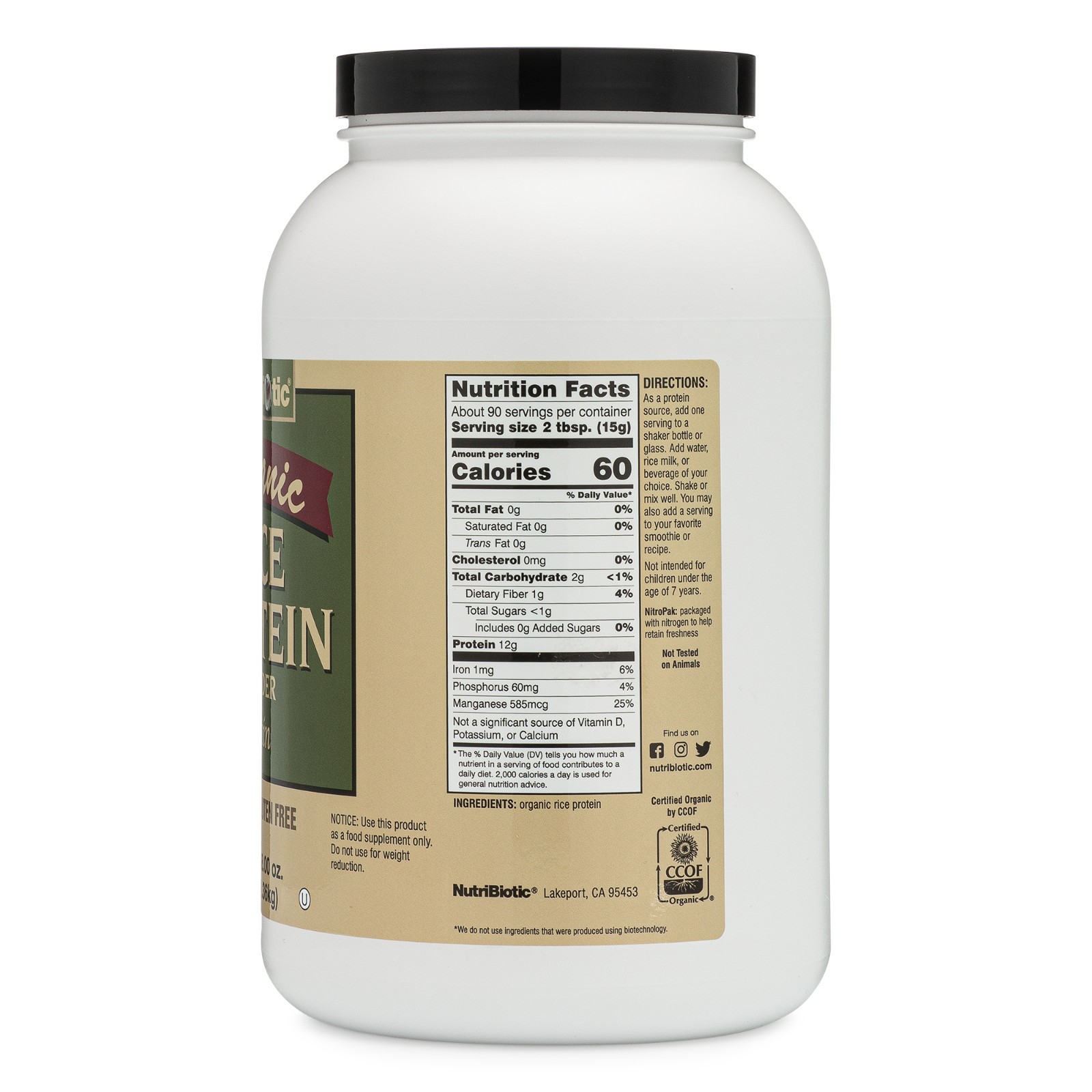 NutriBiotic Organic Rice Protein, Plain Protein Powder 3 Lb. (1.36 Kg)