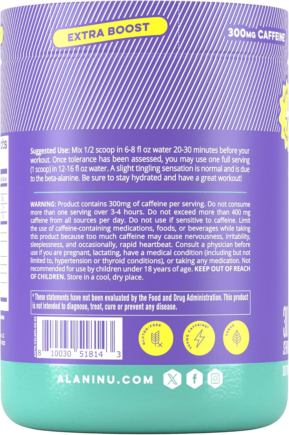 Pre Workout+ Powder Frozen Lemonade, Extra Boost, Sugar Free, 300Mg Caffeine, L-