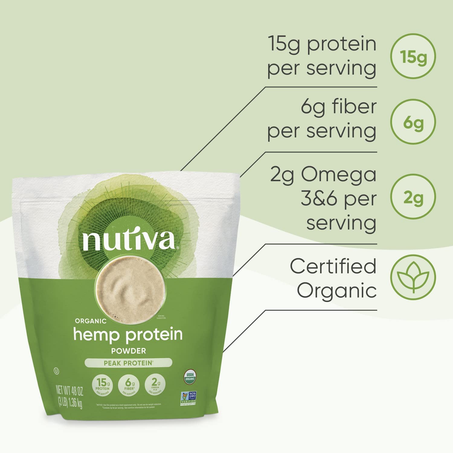 Nutiva Organic Raw Hemp Seed Protein Powder, 3 lb – Vegan, Keto, Gluten-Free