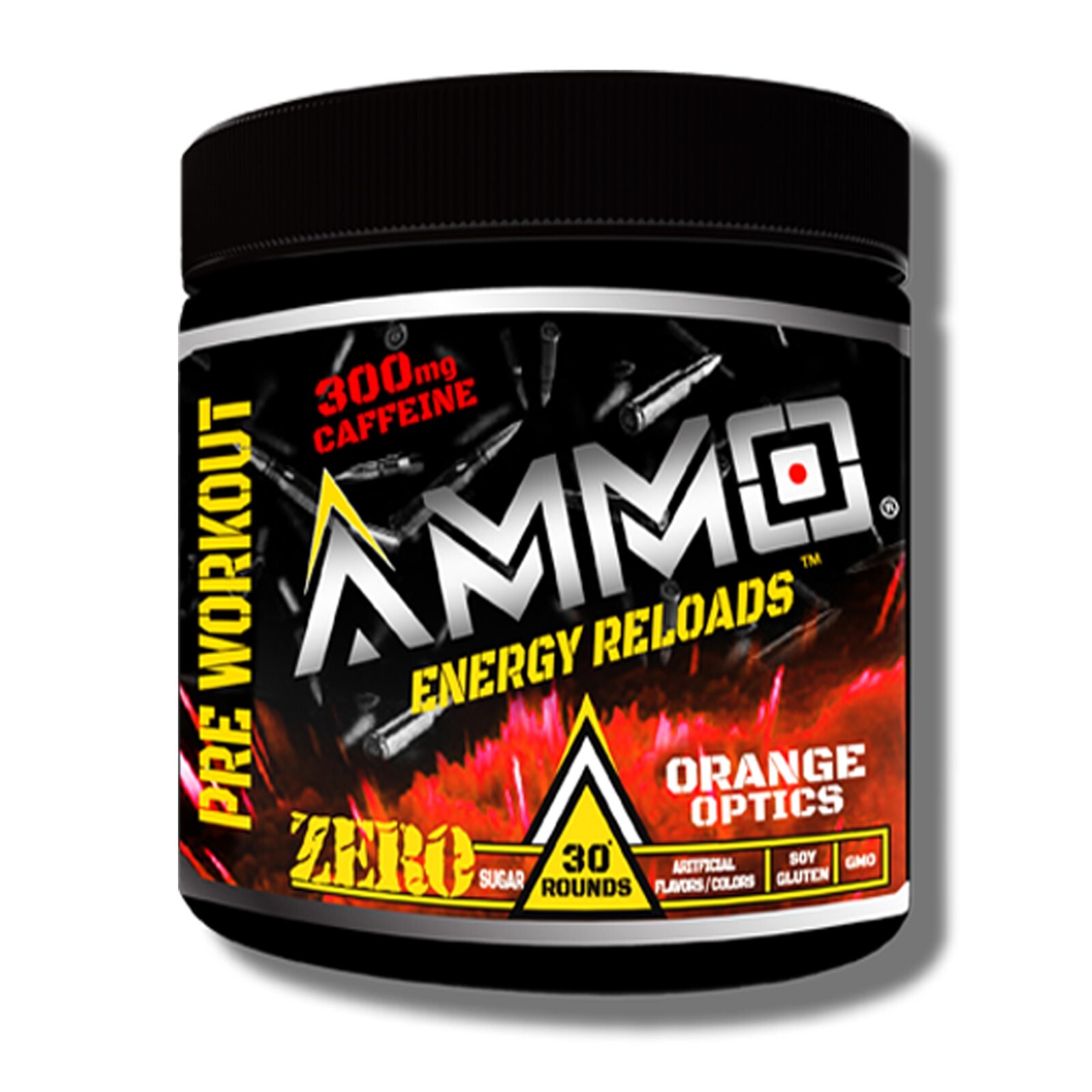 AMMO® Energy Reloads Pre Workout powder Orange 300mg Caffeine Zero Sugar 30 serv