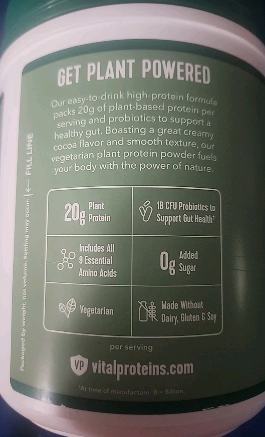 VITAL PROTEINS Plant Protein Powder Chocolate Flavor 15 Oz Exp 3/27