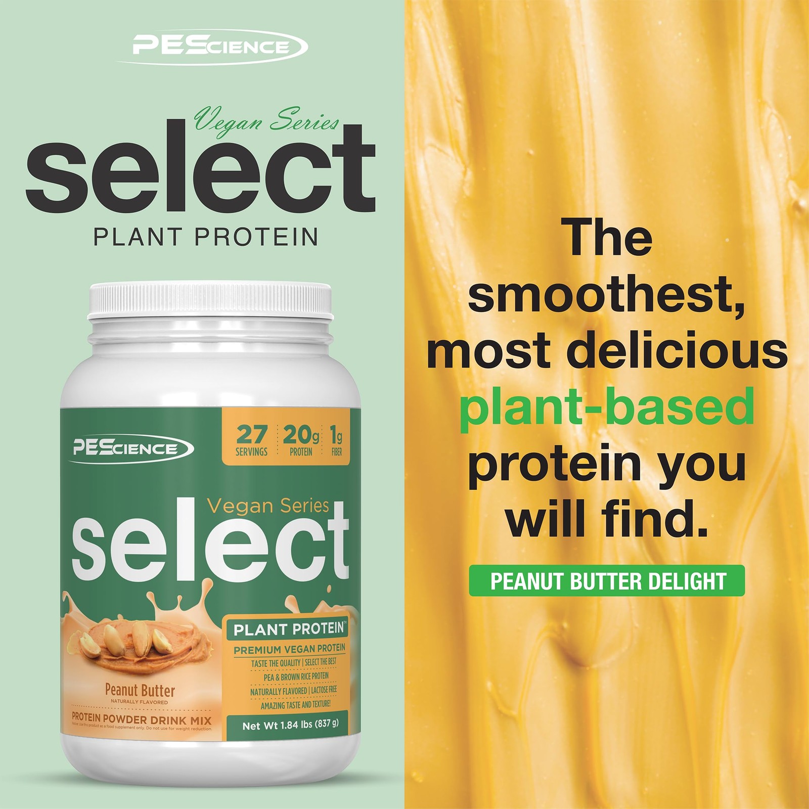 PEScience Select Vegan Protein Powder Plant Based 27 Servings Delicious Taste
