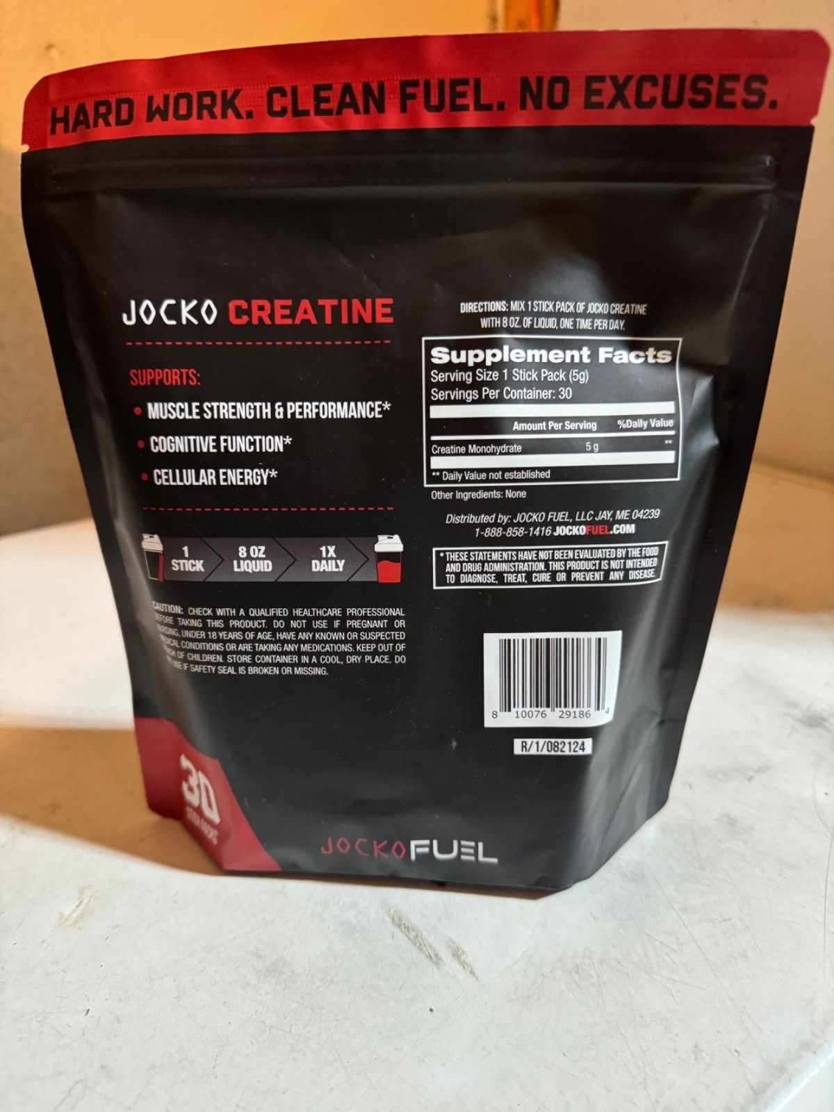 Jocko Fuel Creatine Monohydrate Stick Packs 30 Servings Unflavored Muscle Growth