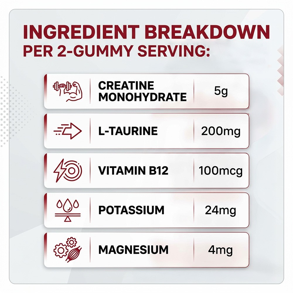 Creatine Monohydrate Support Energy Muscle Function 5000mg Strawberry 60 Gummies
