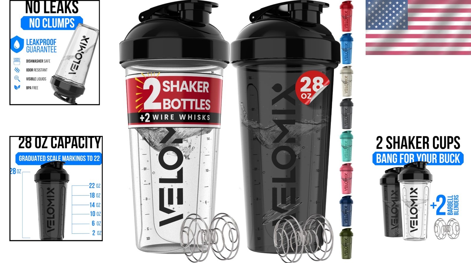 2 Pack 28oz Protein Shaker Bottle – Leakproof for Protein & Pre-Workout