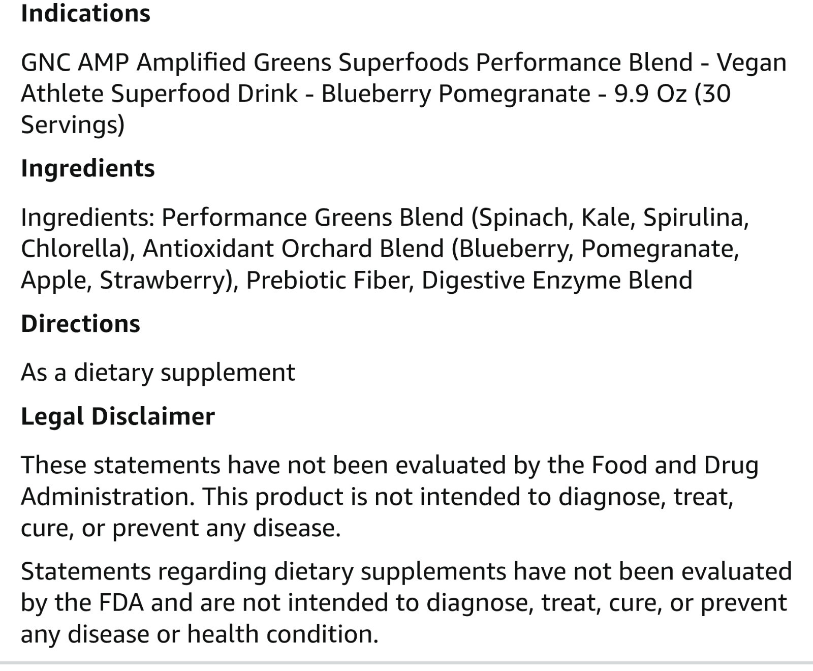 GNC AMP AMPLIFIED GREENS Powder 10oz (30 Serv) Blueberry Pomegra BEST BY 08/26