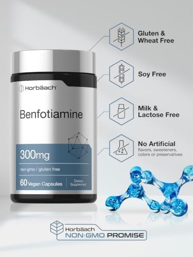 Horbaach Benfotiamine 300mg | 60 Capsules | Vitamin B1 Thiamine | Non-GMO & Glut