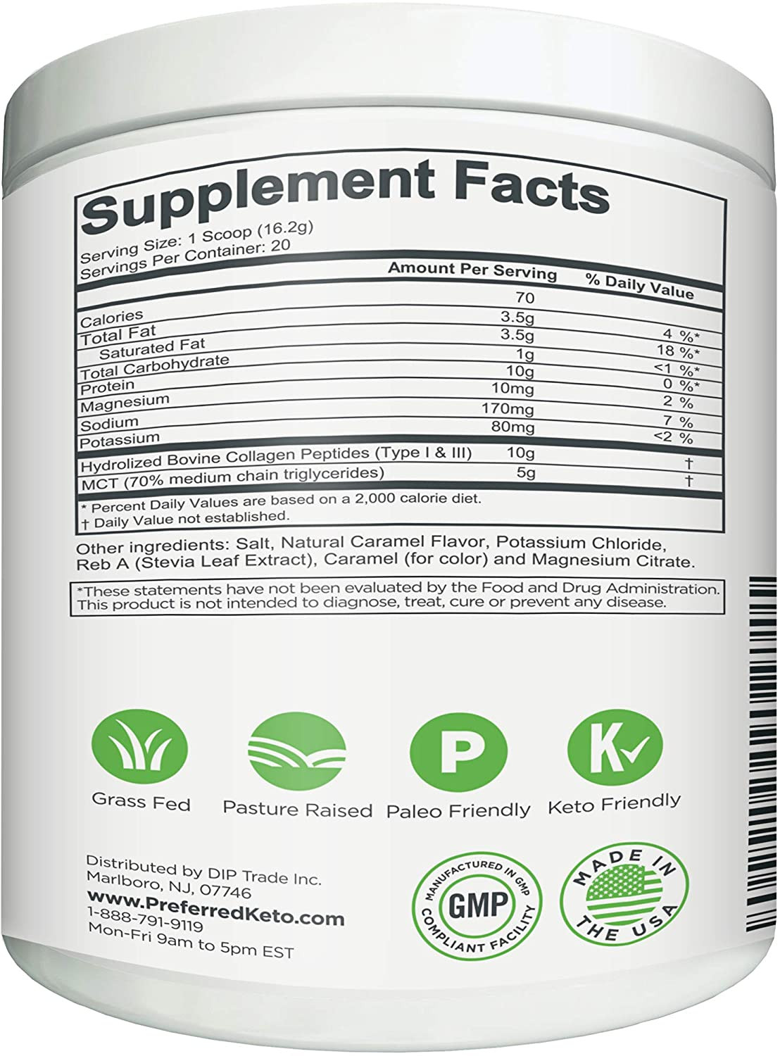 Keto Collagen Protein Powder with MCT Oil–Keto and Paleo Friendly Pure Grass Fed