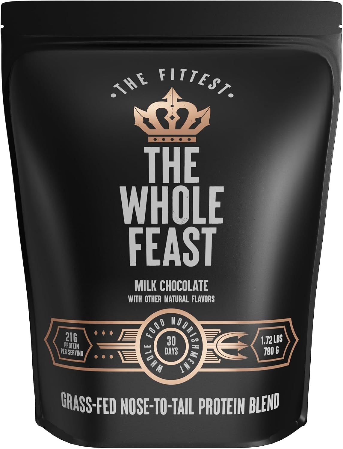 Whole Feast Beef Protein Powder Milk Chocolate Grass Fed Collagen BCAAs 21g