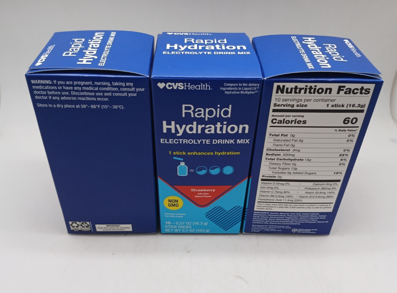 CVS Rapid Hydration Electrolyte Drink Mix Strawberry, 10 Stick (30 Sticks Total)