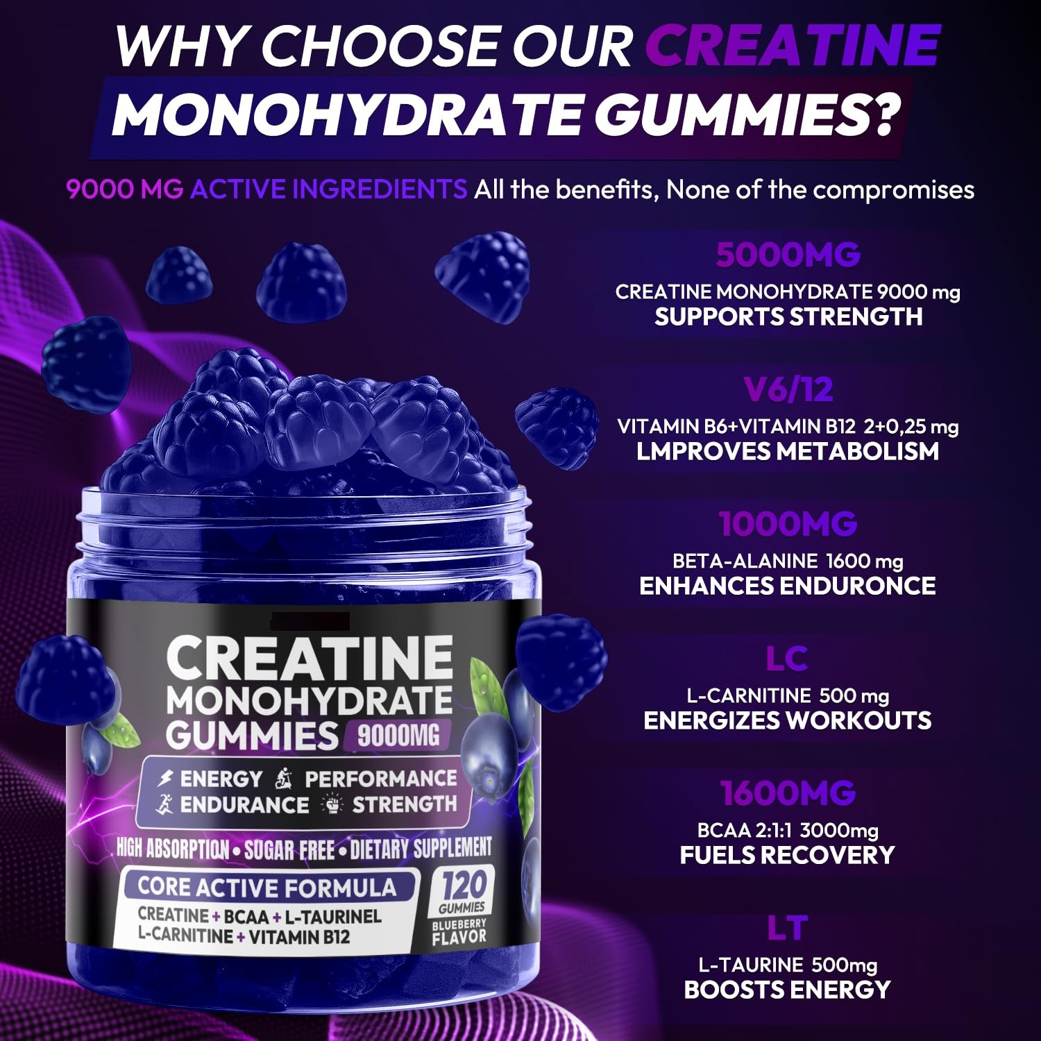 Creatine Monohydrate Gummies 9000mg for Men & Women, Creatine Chewables for M…