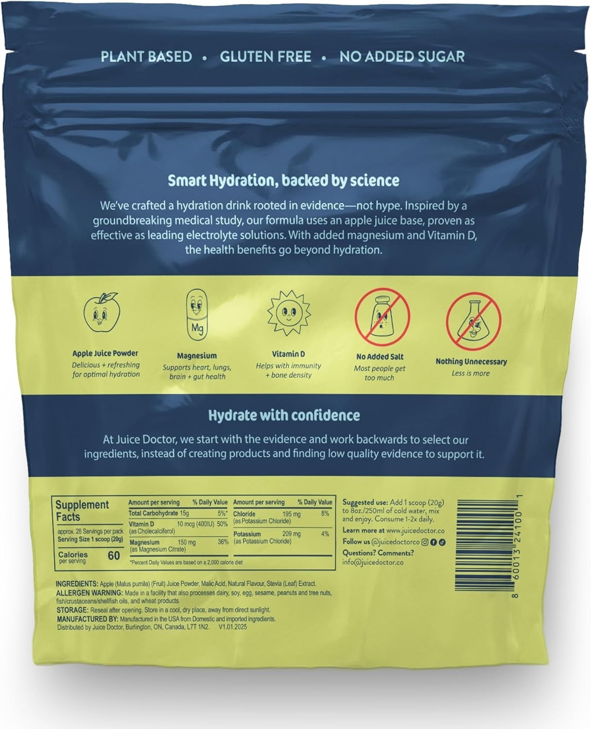 Hydration Powder Made with Apple Juice Powder, Magnesium Citrate, Vitamin D Fami