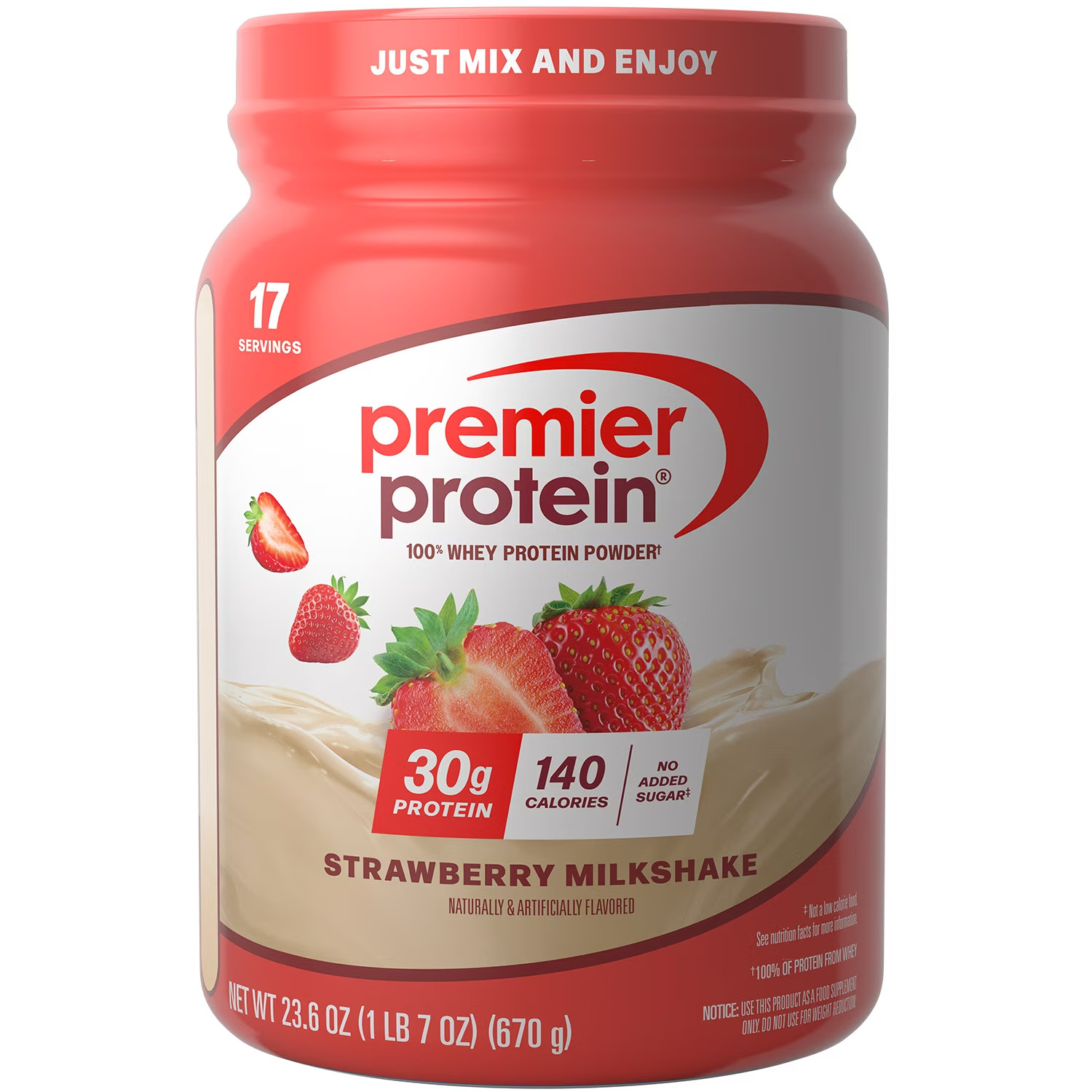 100% Whey Protein Powder, Strawberry Milkshake, 30G Protein, 23.3 Oz, 1.7 Lb
