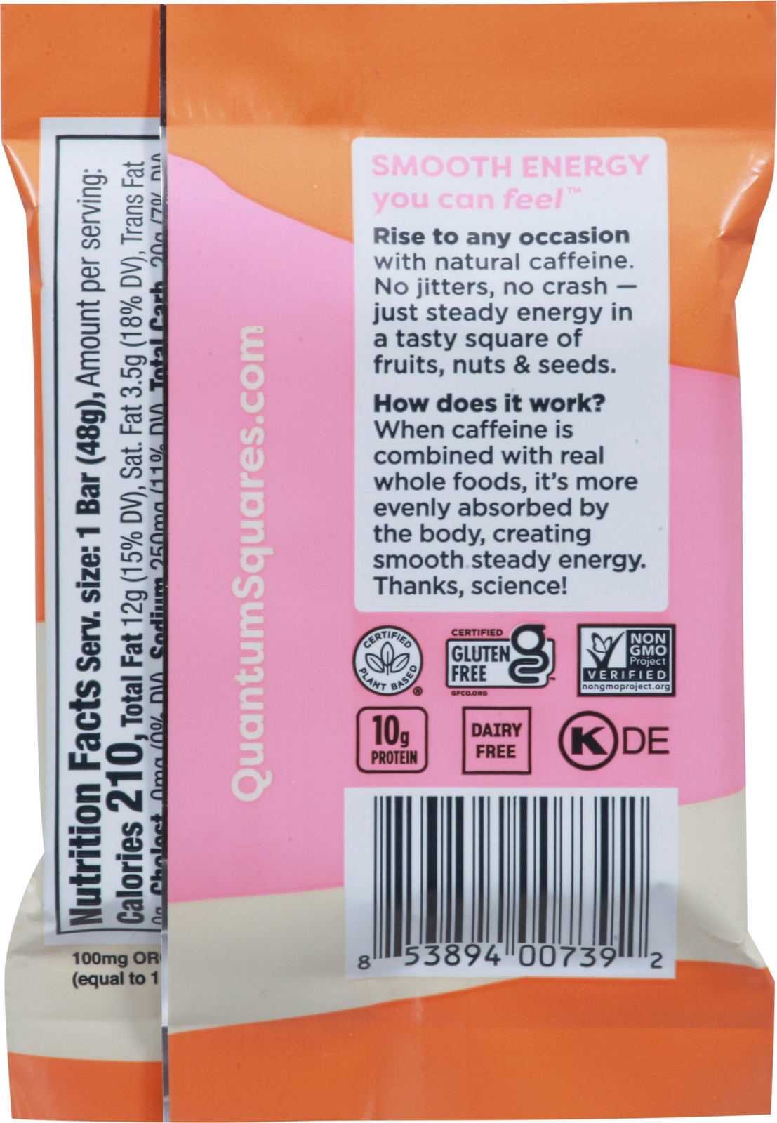 Quantum Energy Squares Dark Chocolate Pink Himalayan Salt Bar 1.69 Oz Pack of 8