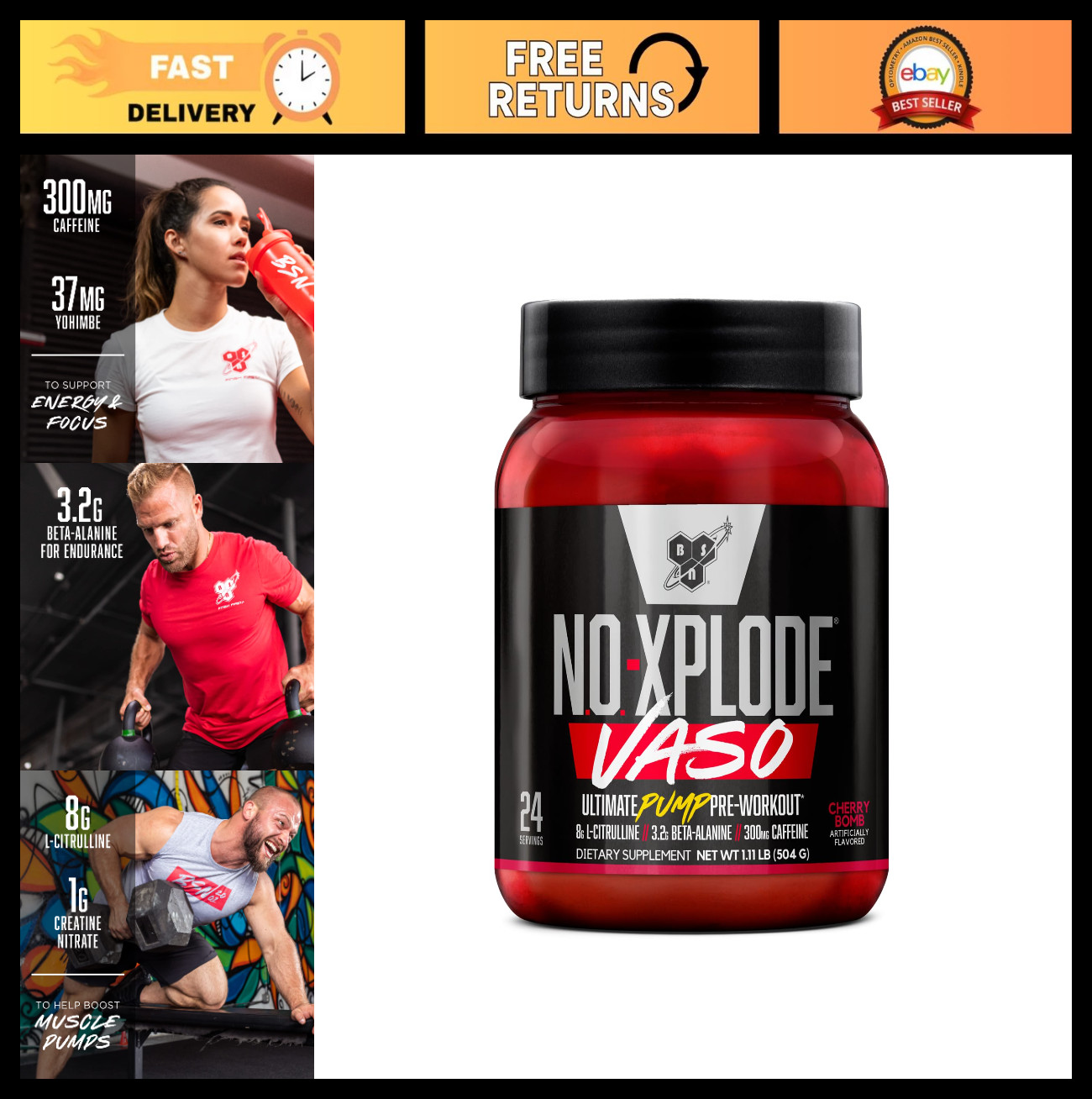 Pre Workout Powder Cherry Bomb – 24 Servings | 8g L-Citrulline & 3.2g Beta-Alani