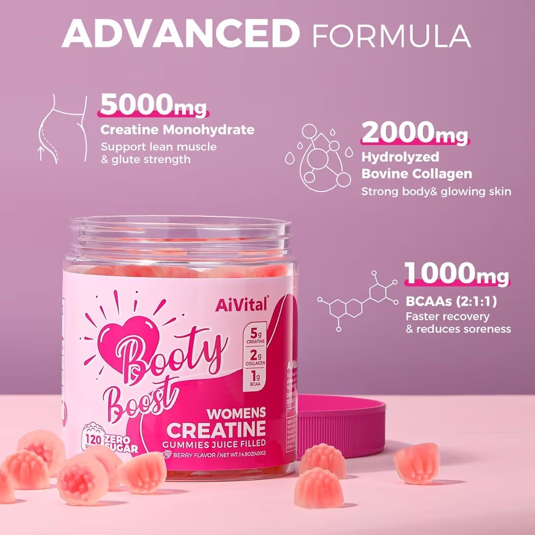 AiVital Creatine Gummies Women 5000mg Creatine Collagen BCAA 120 Count
