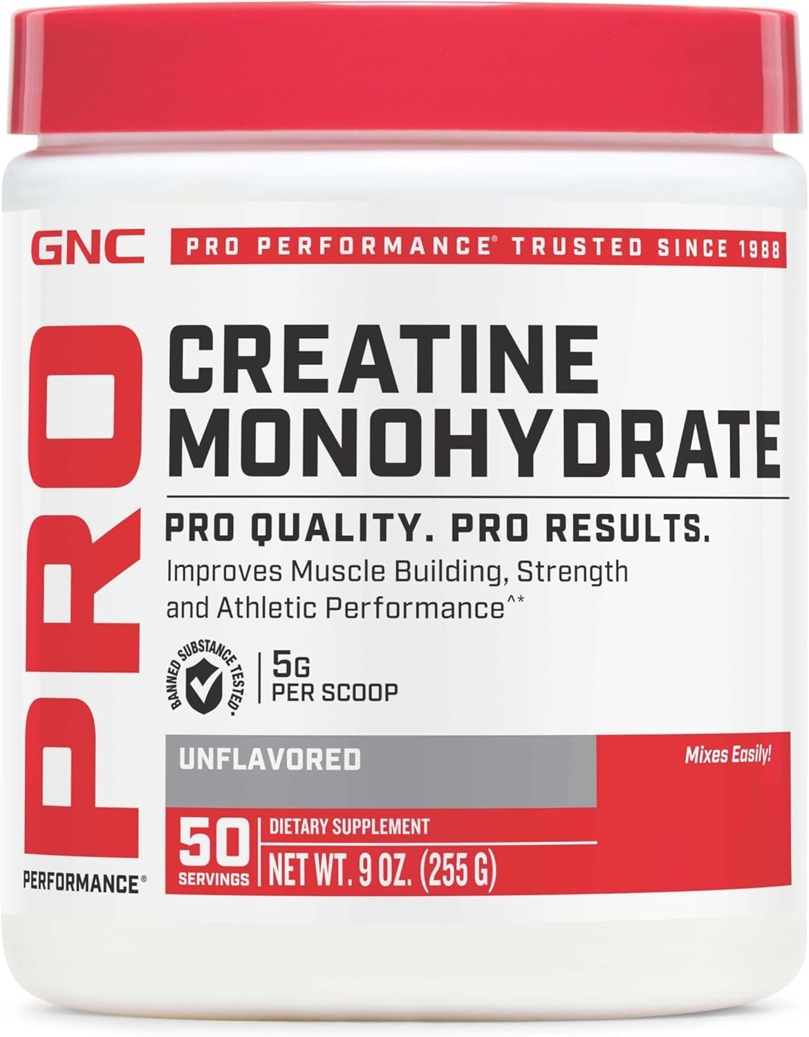 GNC Pro Performance Creatine Monohydrate Powder for Women & Men, 5g Creatine Per