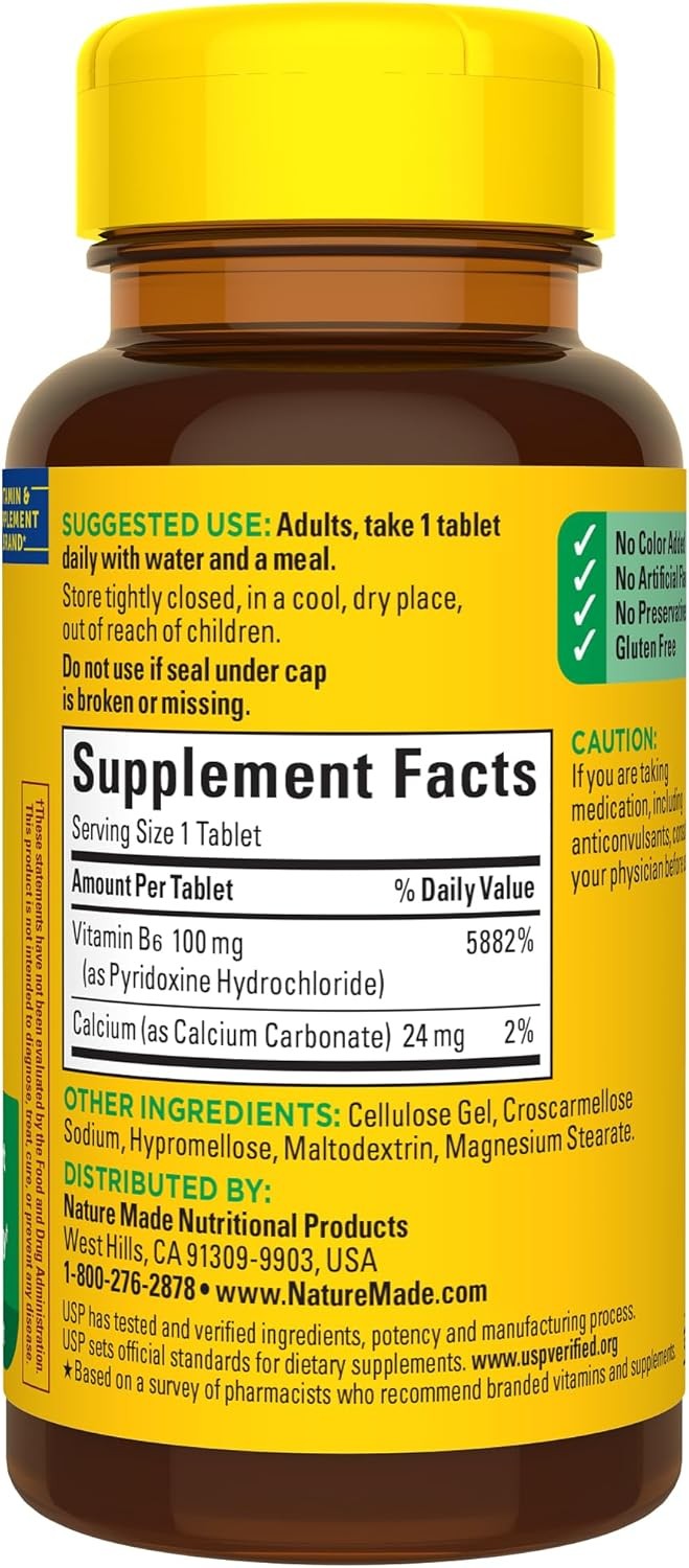 Nature Made Vitamin B6 100 mg Tabs, 100 tab