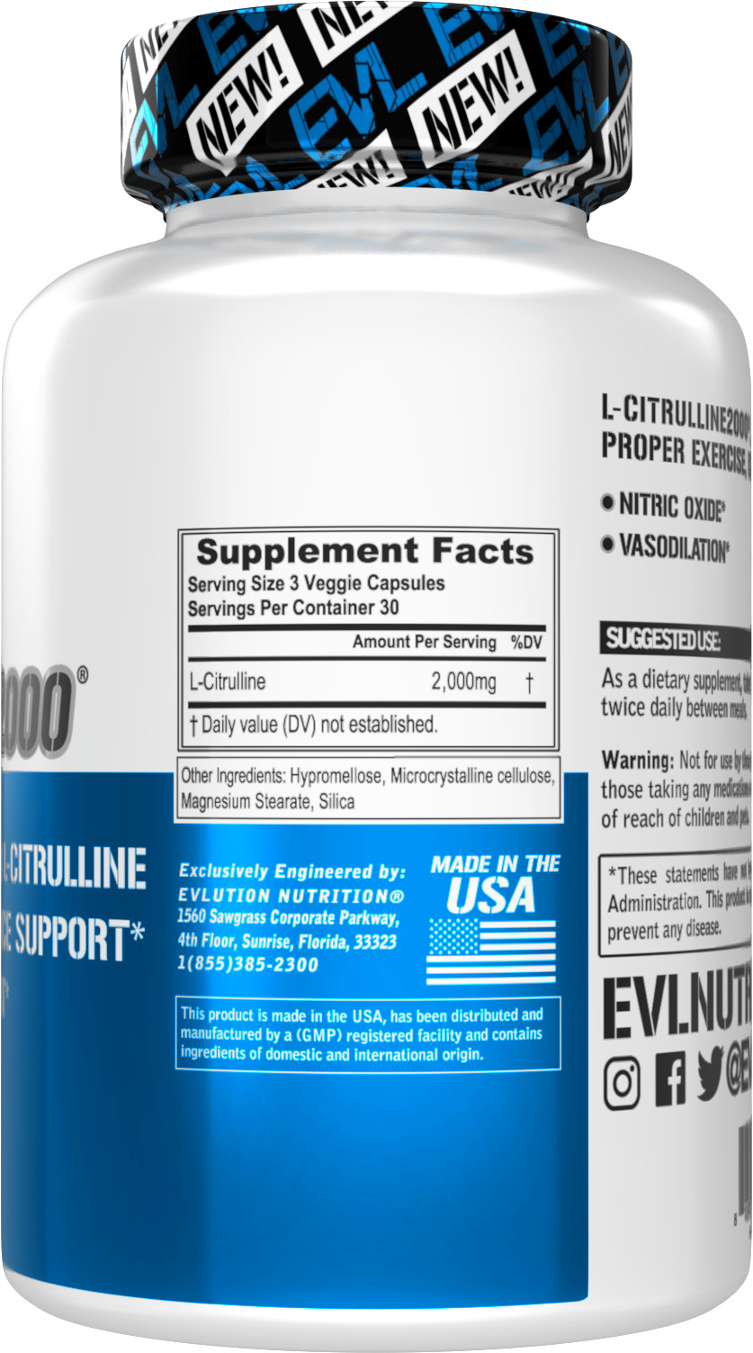 Evlution Nutrition L-Citrulline – Workout & Vasodilation Support – 30 Servings