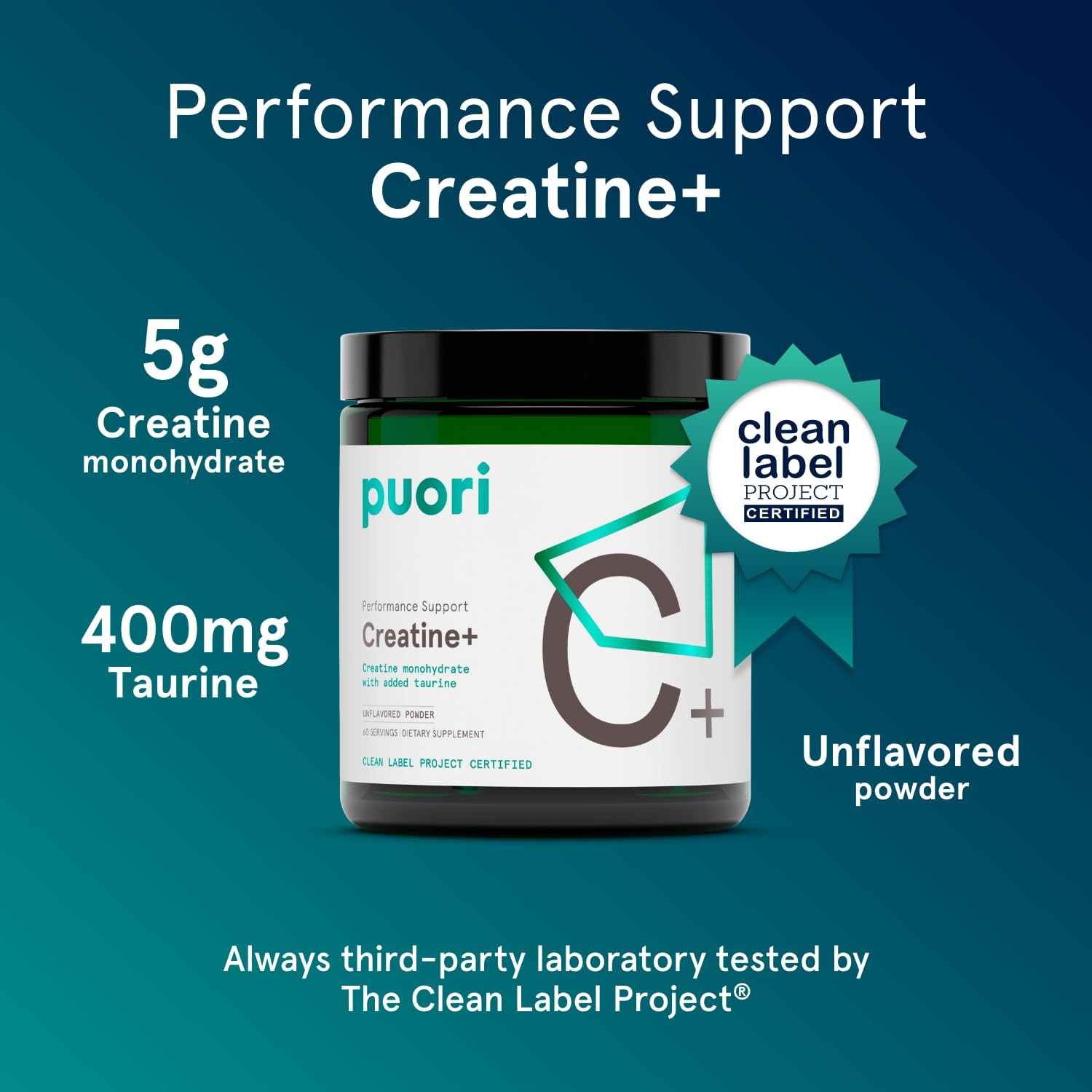 Puori 5g Creatine Monohydrate Powder with Added 11.4 Ounce (Pack of 1), White