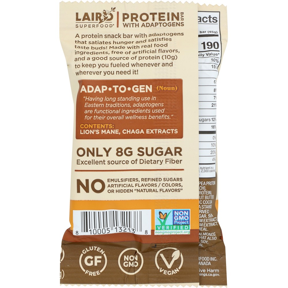 Peanut Butter Protein Bar By Laird Superfood 1.6 Oz Plant Based 10 Pack
