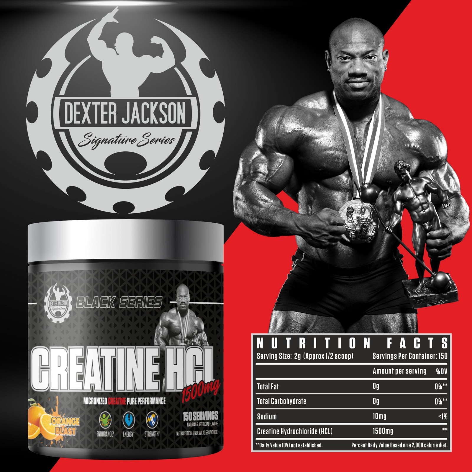 Dexter Jackson Black Series, Micronized Creatine HCL 1500 MG 150 Servings