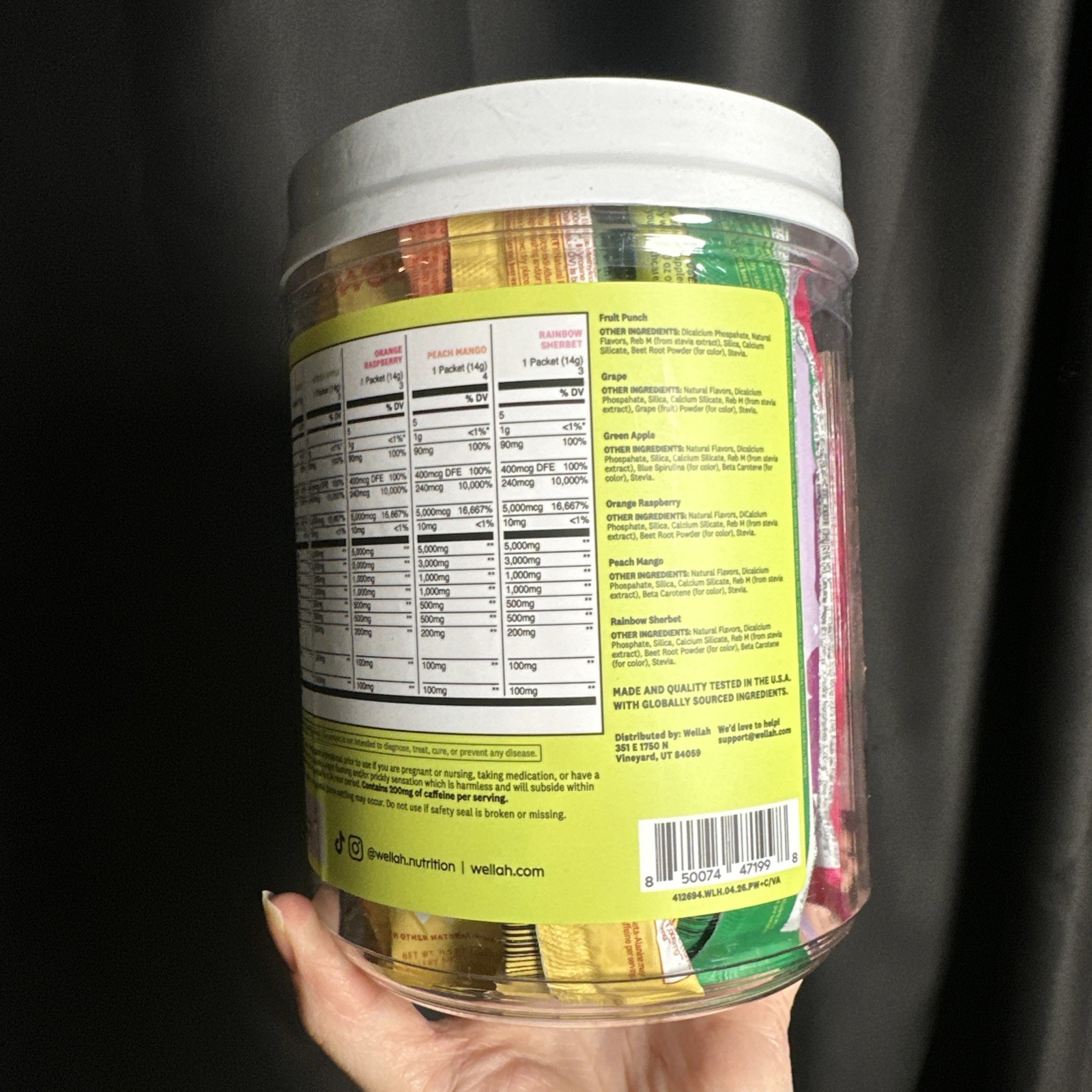 Wellah Pre-Workout + Creatine Powder (30 Servings) Rainbow Sherbert -3g Creatine