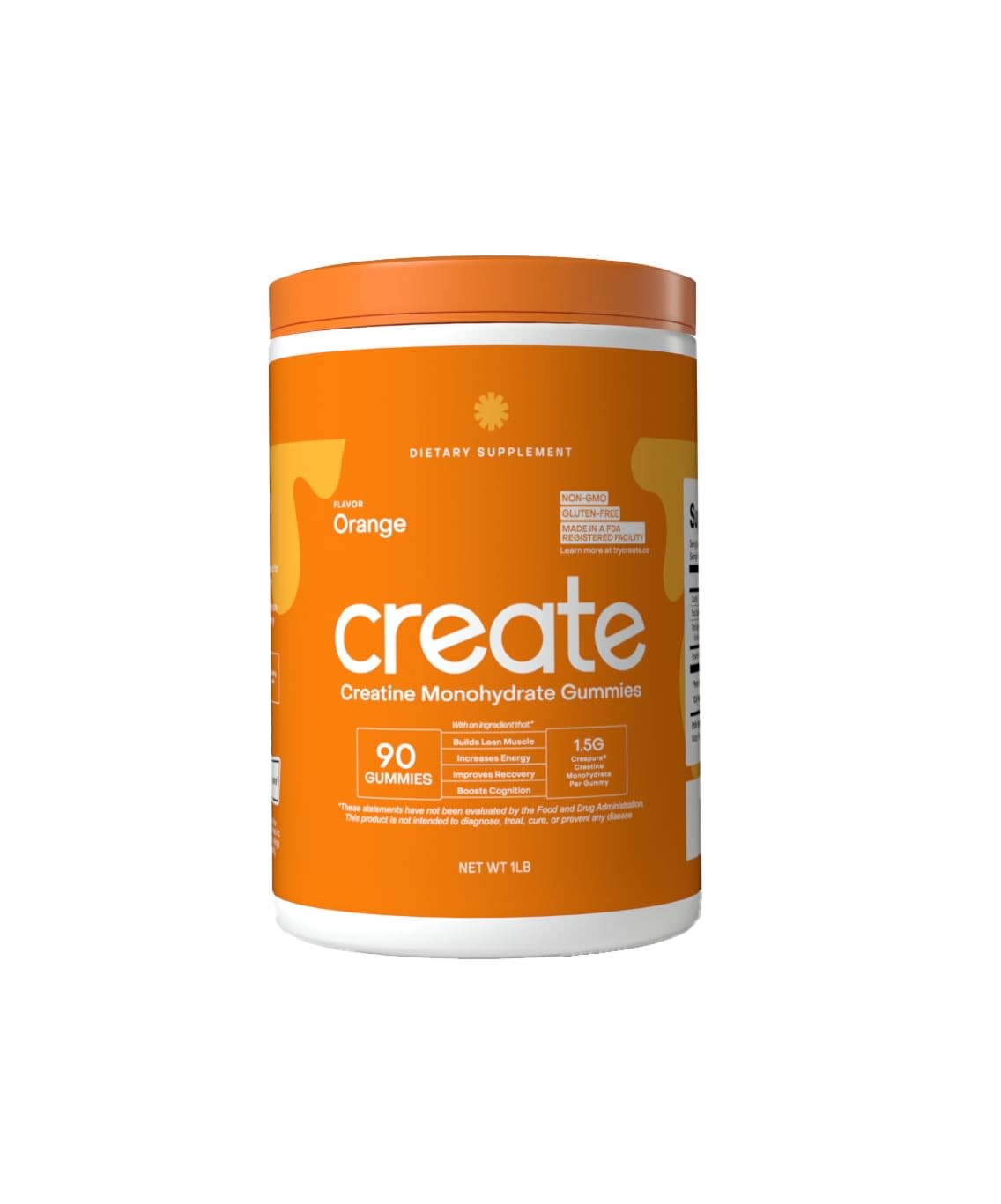 Create Creatine Monohydrate Gummies 1.5g Vegan Focus Strength 90ct Orange