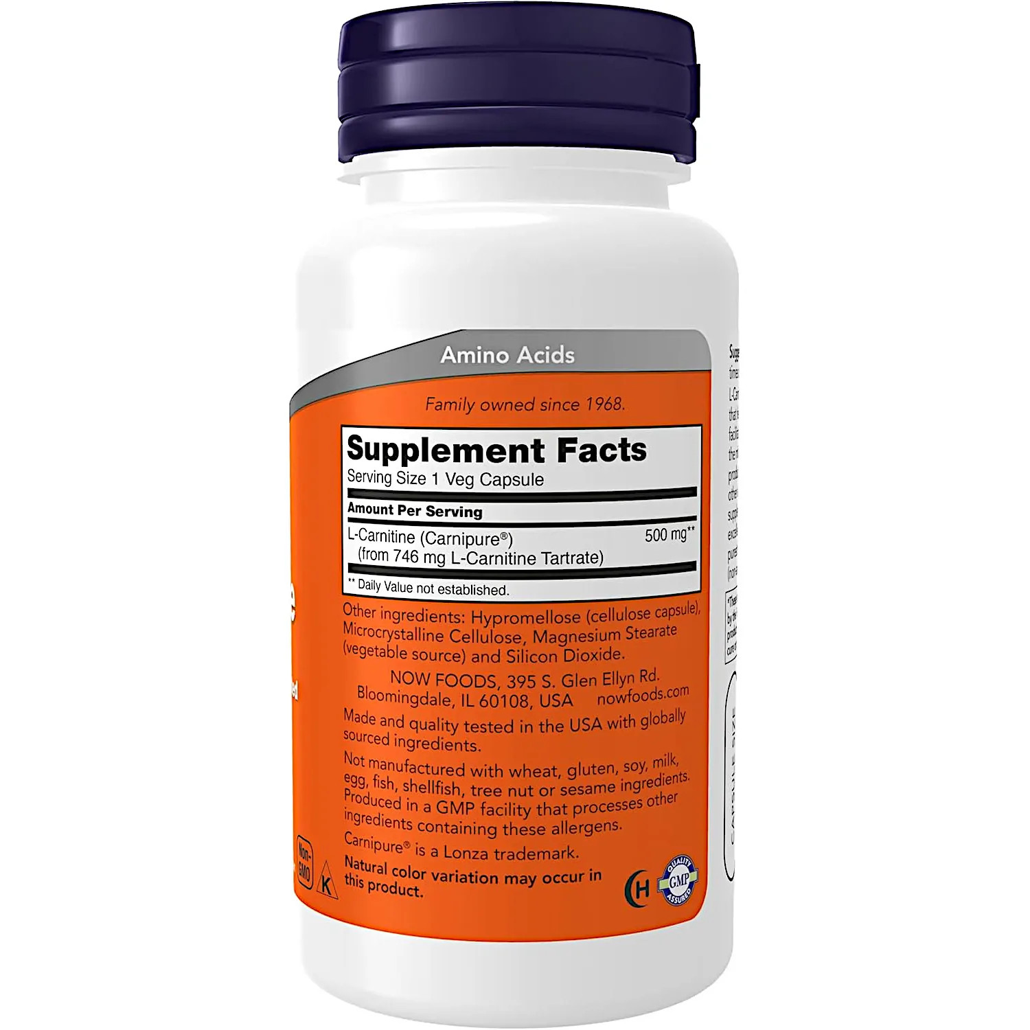 NOW Foods L-Carnitine 500 mg, Purest Form, Fitness Support*, 60 Veg Capsules