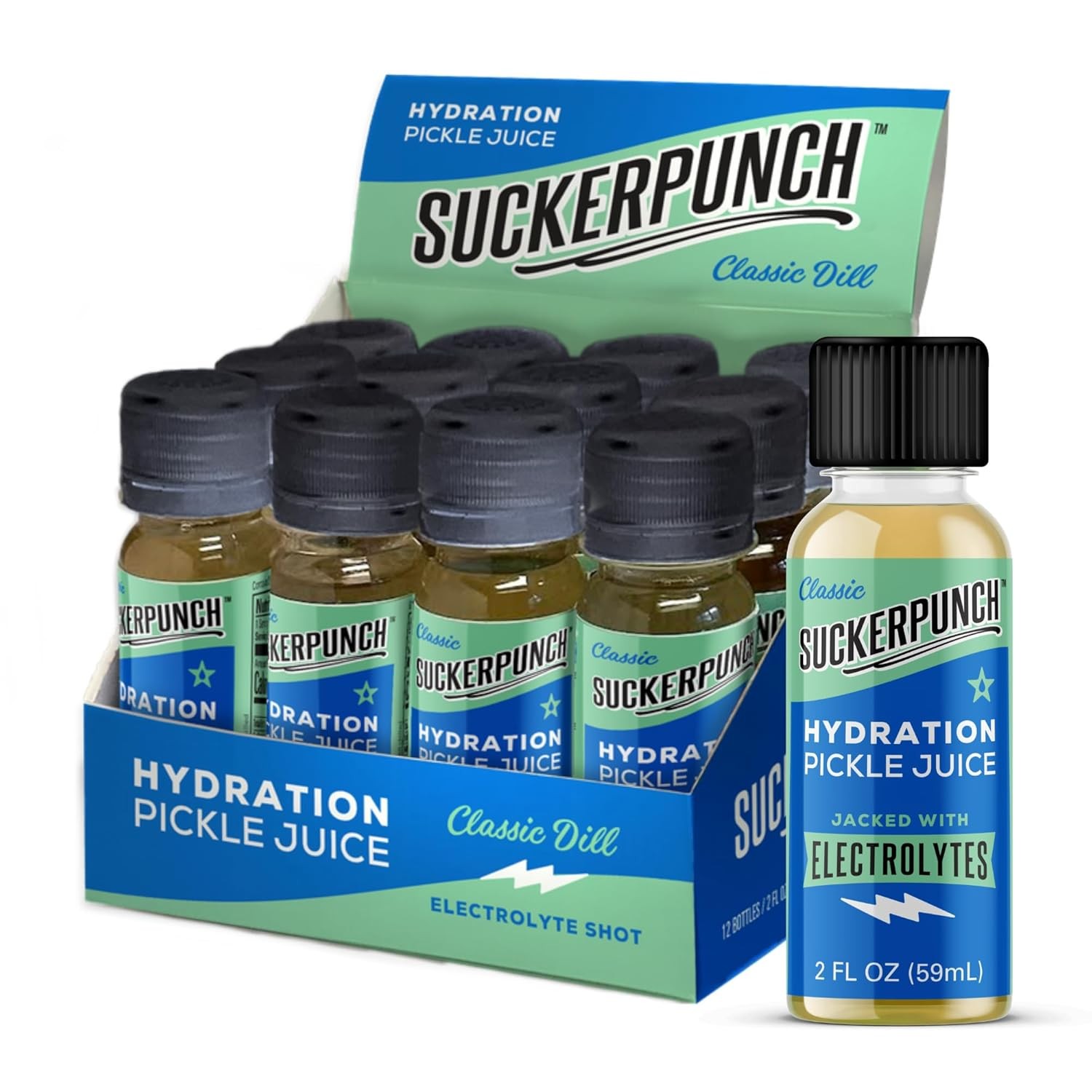 Suckerpunch Electrolyte Pickle Juice Shot, Leg and 2 Fl Oz (Pack of 12)