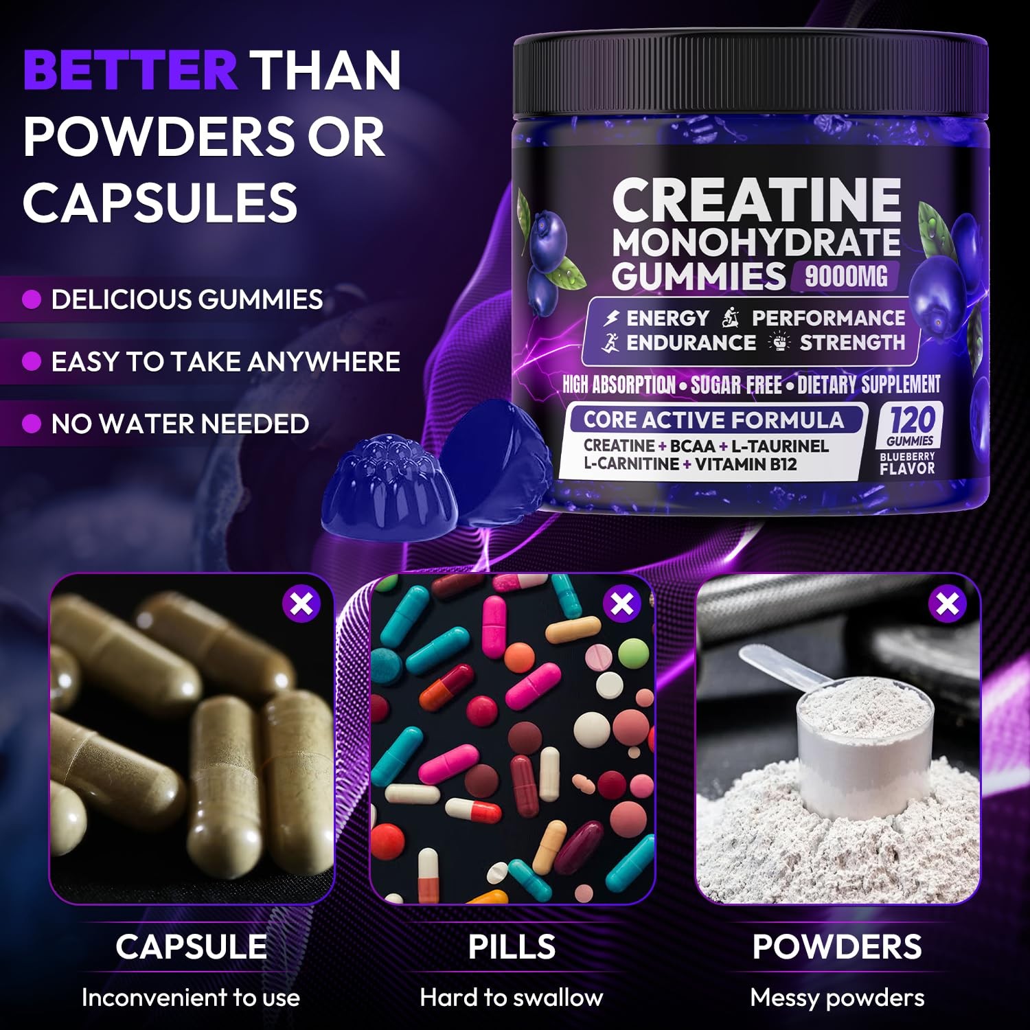Creatine Monohydrate Gummies 9000mg for Men & Women, Creatine Chewables for M…