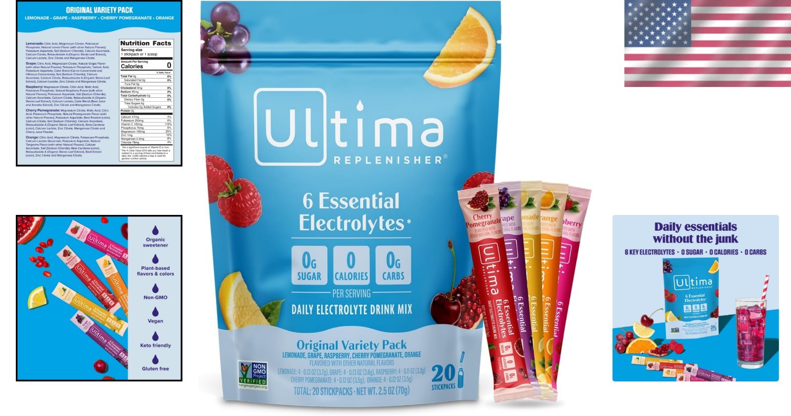 Ultima Electrolyte Packets – Zero Sugar, Plant-Based Hydration for Daily Balance