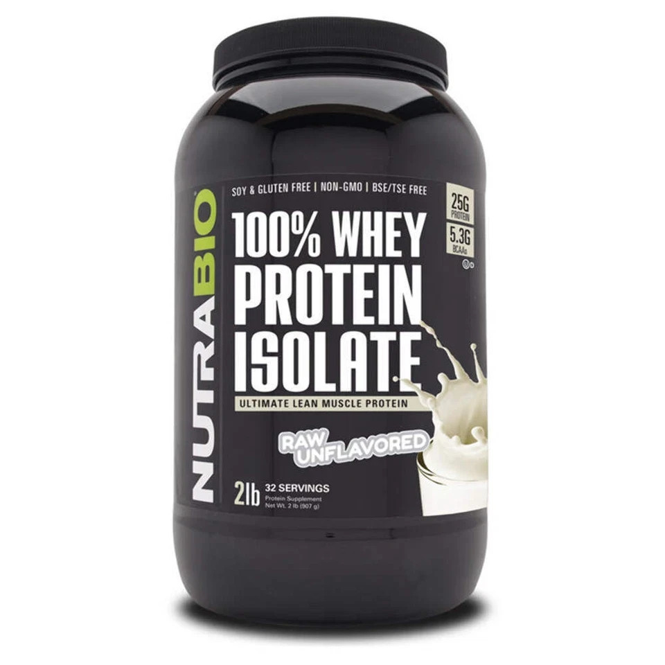 NutraBio Whey Protein Isolate 2lb RAW UNFLAVORED