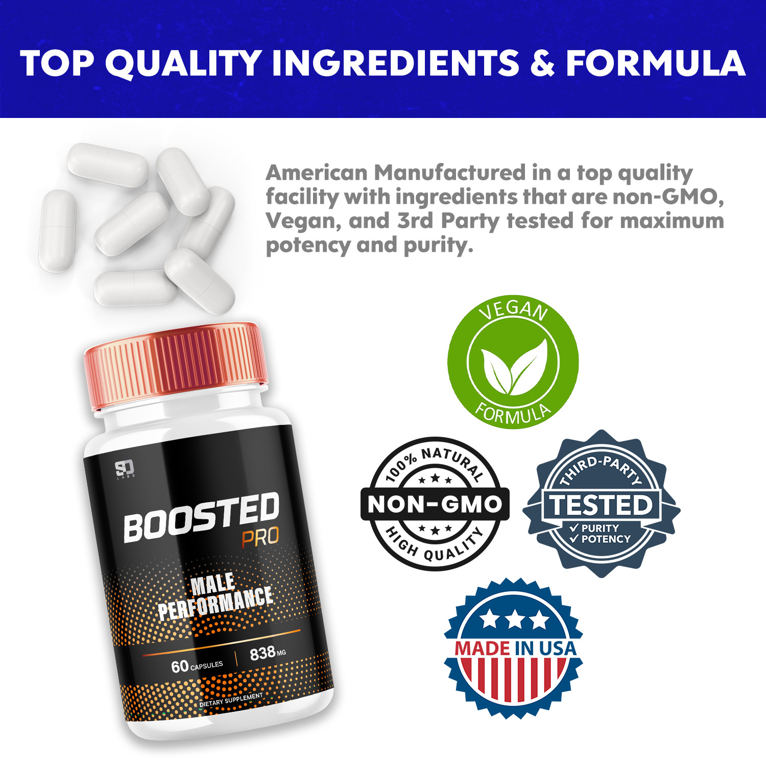 (5 Pack) Boosted Pro Male Performance Capsules, Boosted Pro Men (300 Capsules)