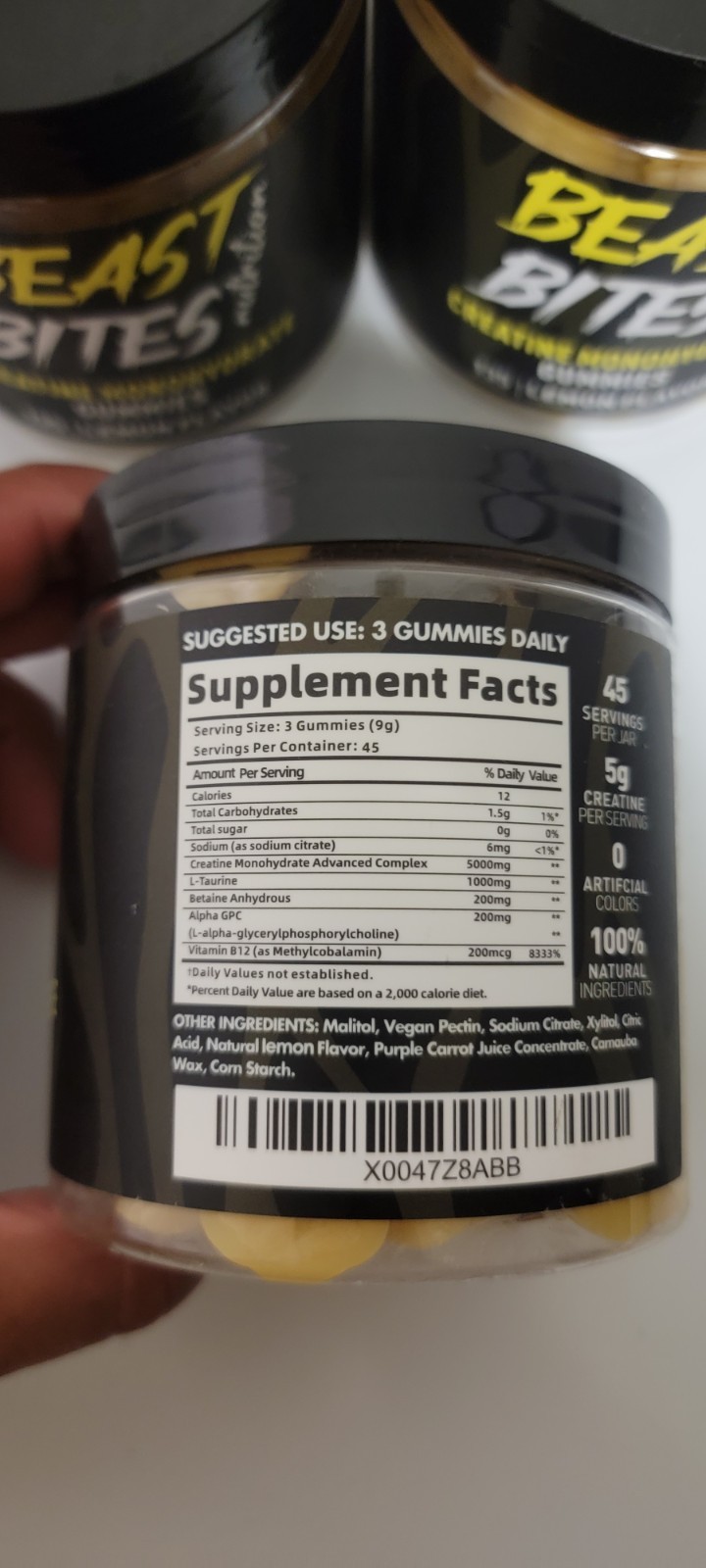 (3) Beast Bites Nutrition Creatine Monohydrate Gummies Vegan Lemon 45sv 135ct 5g