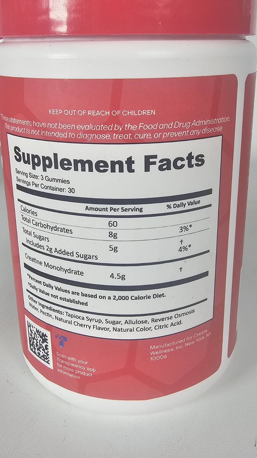 Create Creatine Gummies – 1 Lb. – Energy – Muscle -Boost – Sour Cherry Exp:9/27