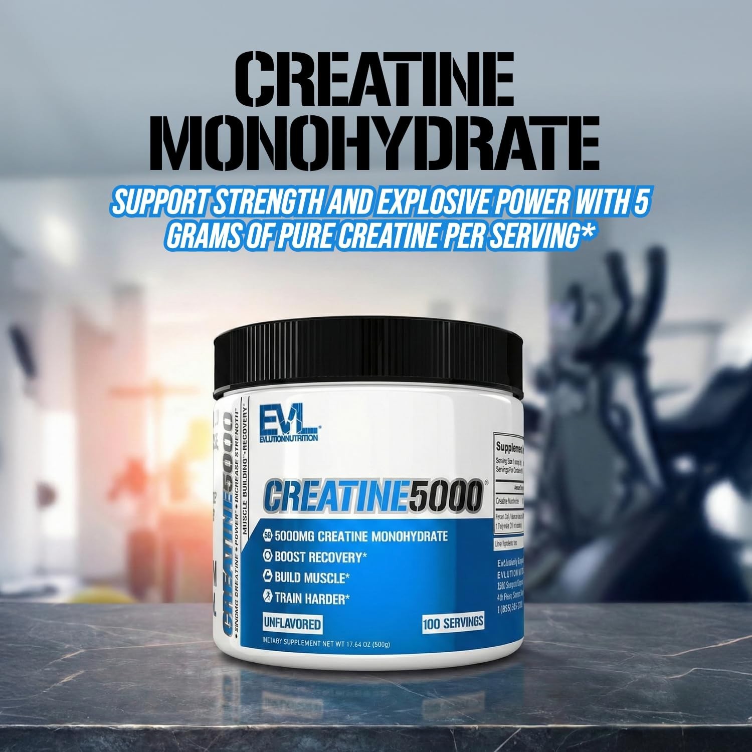 5000mg Pure Creatine Monohydrate Powder – 100 Servings – Unflavored, Boosts Reco