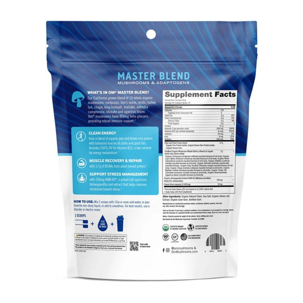 EXP 02-26 OM Mushroom Superfood Master Blend Plant-Based Protein Powder, 18.27oz