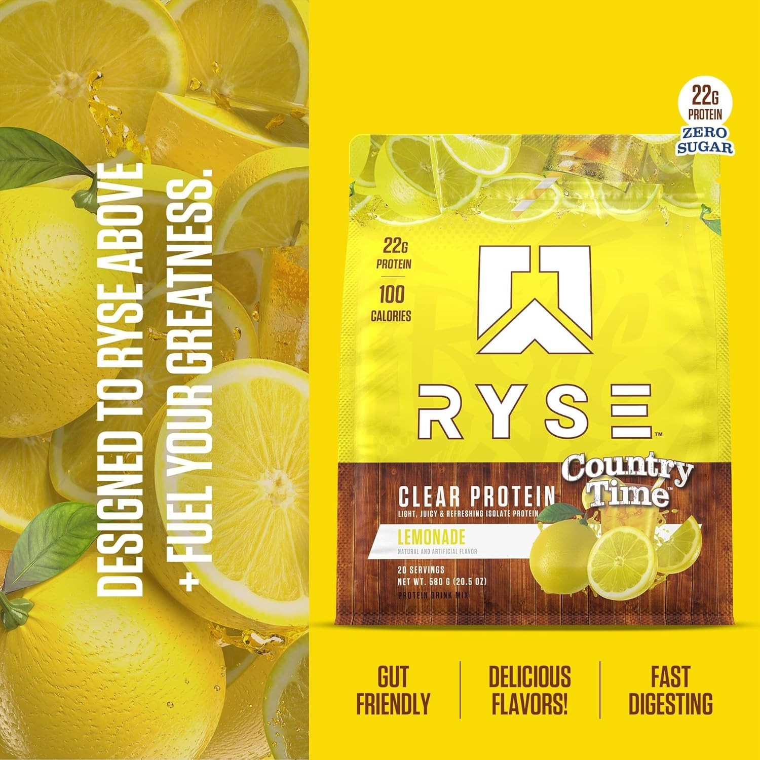 Ryse Clear Whey Isolate Protein Powder – Country Time Lemonade – 22g Fast-Digest