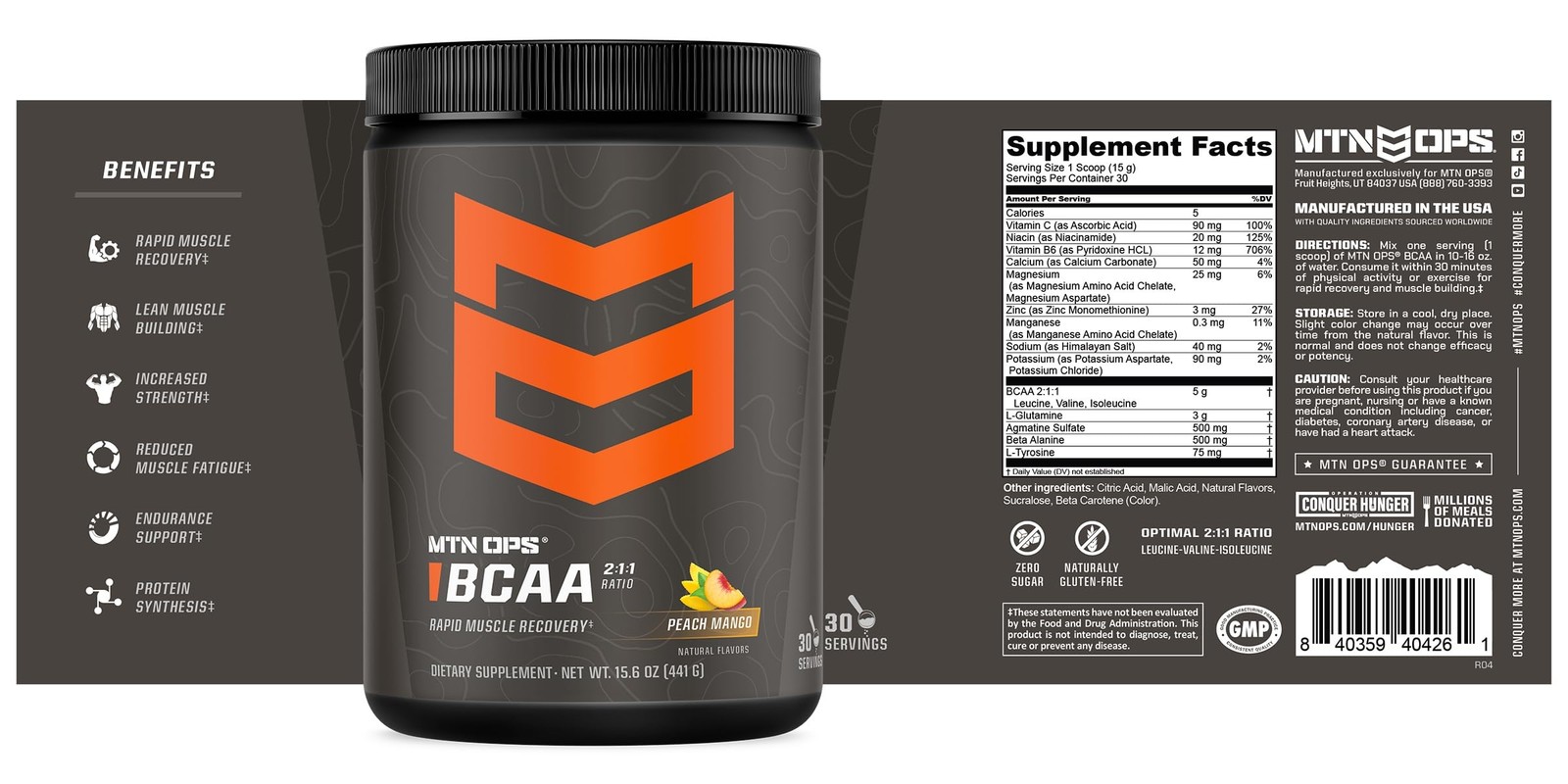 MTN OPS BCAA Powder 211 Amino Acids Supplement Powder for Rapid Muscle Recove…